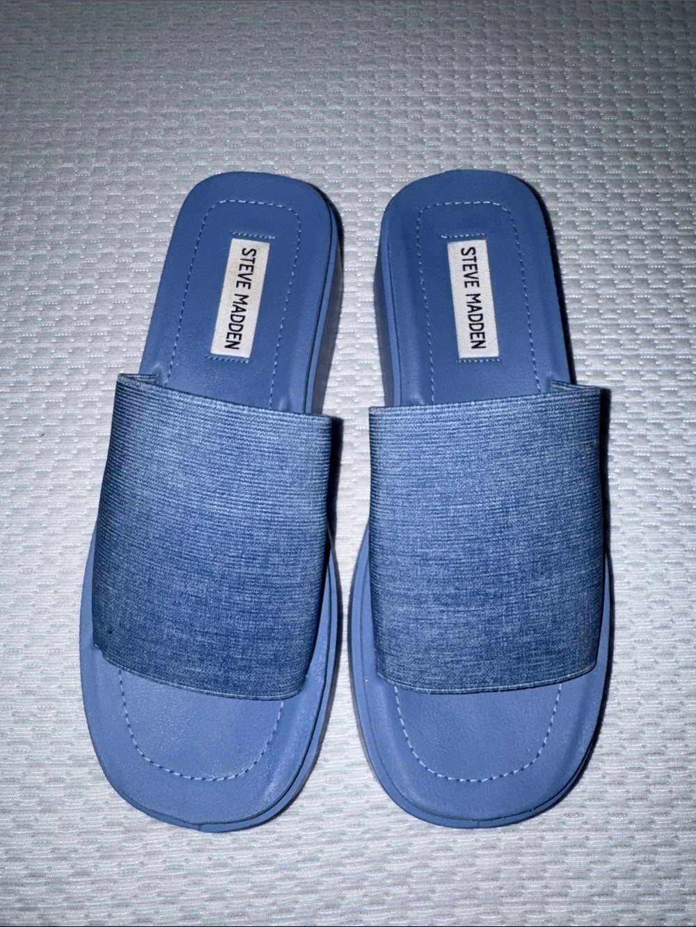 Steve Madden Men's Denim-Textured Blue Slide Sandals